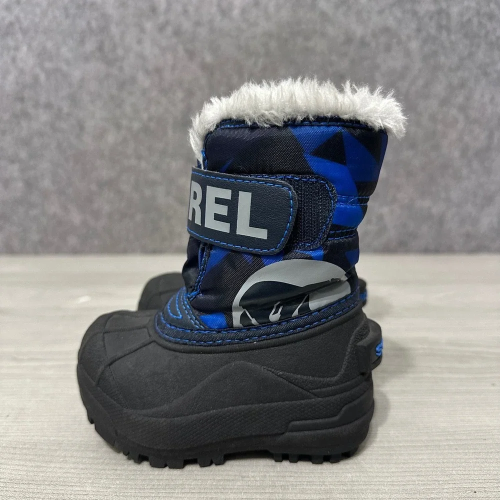Sorel‎ Snow Commander Boots Kids Size 5 Blue Camo Faux Fur Winter Snow Boots